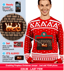 Finding Gaps in a Market- Cheesy Christmas Jumpers - image - man wearing christmas jumper with fireplace design